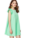 Romwe Women's Ruffle Trim Sleeve Summer Beach A Line Loose Swing Dress Green M