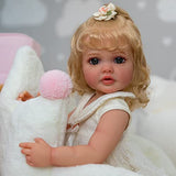 RXDOLL 22 inch Realistic Reborn Baby Doll with Blonde Curly Hair Girl Reborn Baby Dolls Silicone Full Body Reborn Toddler Dolls with Weeding Dress for Girls Birhtday Gift