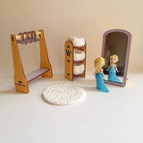 Wooden wardrobe for 6 inch doll - scale 1:12 doll clothes rack, mirror for miniature doll house