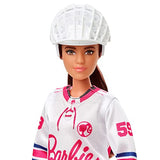 Barbie Winter Sports Hockey Player Brunette Doll, Curvy Shape (12 in) with Jersey, Helmet, Hockey Stick, Puck & Trophy, Great Gift for 3 and Up