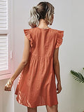 Romwe Women's Plain Short Sleeve Floral Summer Floral Lace Prom Party Shift Dress Burnt Orange L