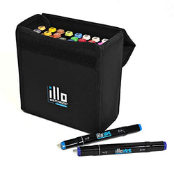 illo Sketchbook, HUE, Markers, 36 Colors, Double Ended, Fine Brush and Chisel Tips, Portable Bag, Non Toxic, Blendable, permanent, dual tip, Alcohol Based