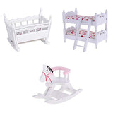 White 1/12 Scale Dollhouse Furniture Children Nursery Bedroom Bunk Bed Cradle Rocking Horse Set