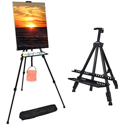 NIECHO 66 Inches Easel Stand with Tray, Aluminum Metal Art Easel Artist Tripod Adjustable Height from 21" to 66" with Carry Bag for Table-Top/Floor Painting and Displaying