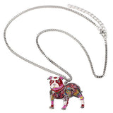 BONSNY Love Heart Enamel Zinc Alloy Metal Pit Bull Buster Dog Necklace Dog Animal Jewelry pendant