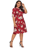 Romwe Women's Plus Size Elegant Floral Print Fit and Flare A Line Midi Dress Red 0X Plus