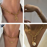UMAOKANG Gold Plated Paperclip Chain Necklace for Women and Men, Stainless Steel Link Chain Bulks with Jump Rings and Lobster Clasps Jewelry Making Supplies