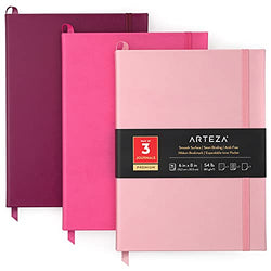 Arteza Journal Notebooks, Pack of 3, 6 x 8 inch, 96 Sheets, Light Pink, Dark Pink, and Maroon, Hardcover Notepads with Smooth Lined, Blank and Dotted Paper for Writing, Journaling