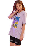 Romwe Women's Casual Loose Halloween Human Skeleton Skull Print Short Sleeve Summer Tee Tops Purple Large