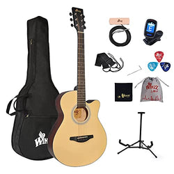 WINZZ Acoustic Guitar Natural 40 inch Western Guitar Beginner Set with Guitar Pickup, Guitar Stand, Guitar Pick, Guitar Strap, Guitar Tuner, Guitar Bag
