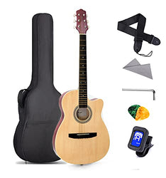 Acoustic Guitar Beginner Steel Strings Guitar Starter Kit Acustica Guitarra 38 Inch Cutaway Kids Youth Adult Guitar with Gig Bag Clip Tuner Strap 2 Picks and Wipe Nature