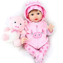 Aori Lifelike Realistic Reborn Baby Dolls 22 Inch Weighted Reborn Girl Doll with Pink Clothes and Pigget Toy Accessories Best Birthday Set for Girls