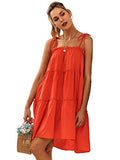 Romwe Women's Sleeveless Spaghetti Strap Tiered Layer Frill Knot Loose Summer Cami Dress Orange S