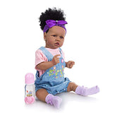 Lifelike Reborn Newborn Baby Dolls with Soft Body, African American Lovely Realistic Full Body Baby Girl Doll, Black Baby Dolls 22.8 Inch Best Birthday Gift Set with Clothes for Your Baby Girl