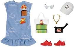 Barbie Storytelling Fashion Pack of Doll Clothes Inspired by Super Mario: Dress with Graphic Print & 6 Accessories Dolls, Gift for 3 to 8 Year Olds