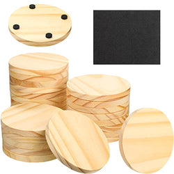 4 inch Unfinished Round Wood Coasters Blank Wood for DIY Crafts Coasters  with Non Slip Foam Dot (24)