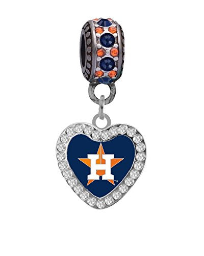 Final Touch Gifts Houston Astros Crystal Heart Charm Fits Most Bracelet Lines Including Pandora,