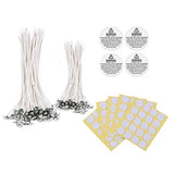 BENBO Candle Making DIY Kit, Low Smoke 100 Pieces Natural Candle Wicks, 100 Pieces Stickers, 108 Pieces Warning Labels and 1 Piece Candle Wick Centering Device for Candle Making and Candle DIY