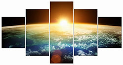 Pyradecor The Earth Large 5 Panels Modern Gallery Wrapped Landscape Giclee Canvas Print Space Pictures Paintings on Canvas Wall Art Work Ready to Hang for Living Room Bedroom Home Office Decor L