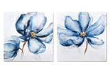 Framed Canvas Wall Art for Home Decoration, 2 Panels Navy Blue Poppies Oil Paintings, Hand Painted Modern Floral Pictures for Living Room Bedroom Stretched Ready to Hang 56x28Inch