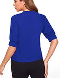 Romwe Women's Puff Sleeve Casual Solid Top Buttons Side Blouse Shirt Blue S
