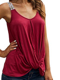 Romwe Women's Sleeveless Twist Front Tunic Tank Top Embroidered Tape Stretch Shirts Red Small