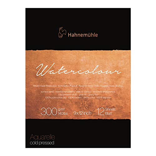 Hahnemuhle Collection 100% Cotton Watercolor Pad, 300 GSM, 9x12", 12 Sheets
