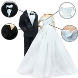 BJDBUS Wedding Set White Dress Bridal Veil and Groom Formal Suit Outfit for Boys Girl 11.5 in. Doll Clothes