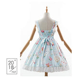 Smiling Angel Sweet Lolita Printed Rabbit Dress Sleeveless Chiffon Lace JSK Princess Dress (Blue, S-M)