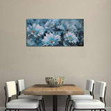 Canvas Wall Art Prints Blue Flowers Modern Floral Abstract Daisy Painting with Hand-Painted Embellishment One Panel Large Wooden Framed Picture for Living Room Bedroom Home Office Décor 48"x24"