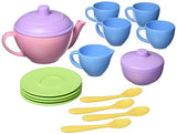 Green Toys Tea Set, Pink 4C - 17 Piece Pretend Play, Motor Skills, Language & Communication Kids Role Play Toy. No BPA, phthalates, PVC. Dishwasher Safe, Recycled Plastic, Made in USA.