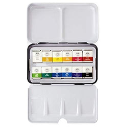 Mungyo Professional Half Pan Size Water Colors Set in Tin Case/Integral Mixing Palette in The lid (12 Colors)