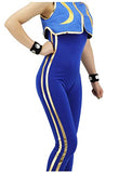 DAZCOS Women's US Size Chun Li Cosplay Costume Bodysuit with Bracelet and Hair Ties (X-Large, Blue)