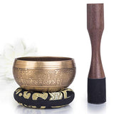 Silent Mind ~ Tibetan Singing Bowl Set ~ Bronze Mantra Design ~ With Dual Surface Mallet and Silk Cushion ~ Promotes Peace, Chakra Healing, and Mindfulness ~ Exquisite Gift