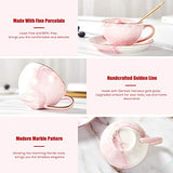 DUJUST Small Tea Set of 6, Cute and Delicate, Handcraft Pink Porcelain Tea Party Set for Girls, Real Glass Teapot Set with Warmer, 1 Pot(22oz), 6 Cups(4oz), 6 Saucers, Tea Gift Set with Shelf - Pink