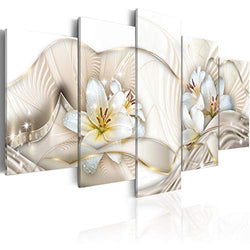 White Flower Canvas Wall Art 5 Panels Modern Abstract Lily Floral Painting Home Decor Framed Artwork for Living Room