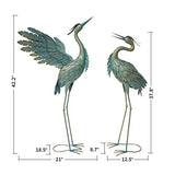 Oritty Crane Statues for Outdoor, Metal Heron Garden Statues Bird Yard Art, Standing Sculptures for Yard Lawn Pond Indoor & Outdoor, 38-42 Inch Set of 2, Cyan