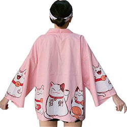 Women Japanese Kimono Cardigan Harajuku Coat Yukata Bathrobe Blouse Tops Outwea (# 1 Pink)