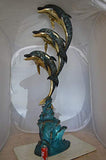 Three Dolphins Fountain Bronze Statue Home Decorative Overreach Each Other - Perfect for Christmas Holiday & Ocean Theme Decoration - 22"x 15"x 68"H