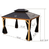 Kozyard Apollo Wood Looking 10ft x 12ft Aluminum Hardtop Gazebo with Galvanized Steel Roof and Mosquito Net (10ft x 12ft)