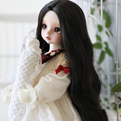 XSHION 6-7 Inch BJD SD Doll Wig, 1/6 BJD Doll Wig Heat Resistant Fiber Long Black Curly Fairy Maiden Doll Hair Curly Wavy Wig SD BJD Doll Wig