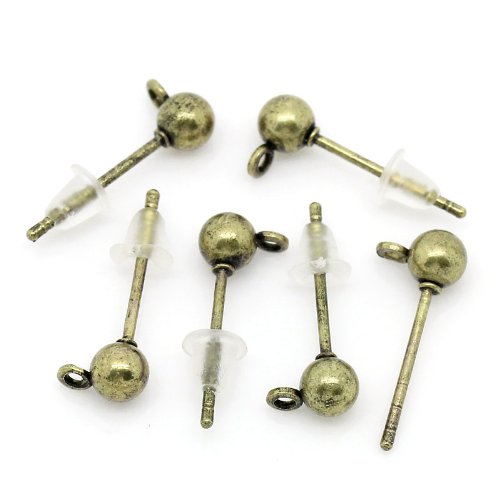 96 Antiqued Brass Plated Brass Ear Studs 5mm Ball Post with Loop Earring Finding Package of 48 Pair