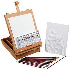 Falling in Art 27 Piece Acrylic Painting Set of 12 Colors with Portable Table Easel Box, Canvas Panels, Brushes, Palette and More