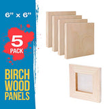 U.S. Art Supply 6" x 6" Birch Wood Paint Pouring Panel Boards, Studio 3/4" Deep Cradle (Pack of 5) - Artist Wooden Wall Canvases - Painting Mixed-Media Craft, Acrylic, Oil, Watercolor, Encaustic