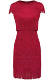 BABEYOND 1920s Art Deco Fringed Sequin Dress Long Flapper Gatsby Dress Roaring 20s (Wine Red, XL)