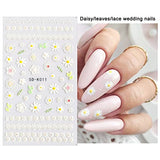 Flower Nail Art Sticker Decals, 5D Hollow Exquisite Pattern Nail Art Supplies Self-Adhesive Nail Art Decoration White Butterfly Lace Flowers Leaf Carving Design DIY Acrylic Nail Art for Women Girls 3 Sheets