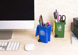 Wiosi Mini Curbside Garbage Trash Bin Pen Holder and Unique Tiny Size Recycle Can Set Pencil Cup Desktop Organizer Green Blue 2-Pack