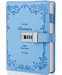 CAGIE Diary with Lock Combination Digital, Secrets Lockable Journal, 224 Pages Thick Refillable Locked Diary for Women, 5.9 x 7.9 Inch Blue Lock journal for Girls 8-12