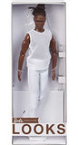 Barbie Signature Looks Ken Doll (Brunette with Braids & Bun Hairstyle) Fully Posable Fashion Doll Wearing White Shirt & Pants, Gift for Collectors