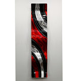 Modern Red, Black and Silver Vibrant Metal Wall Wave Accent - Abstract Contemporary Hand-painted Home Office Decor Sculpture - Critical Mass Wave by Jon Allen - 46" x 10"